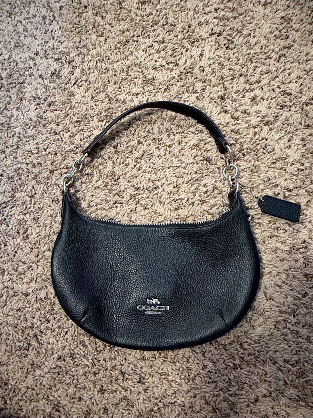 Coach Black Pebble Leather Crescent Shoulder Bag